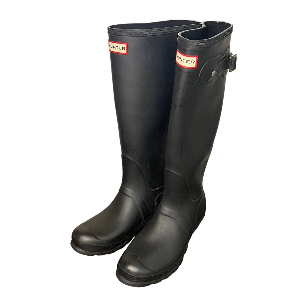 Hunter Original Tall Black Matte Rain Boots Adjustable Buckle Back Women’s 9